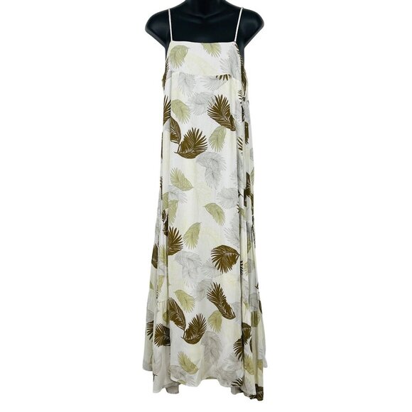 Millibon Women Dress Size Large L Midi Shift White Green Palm Leaf Tropical EUC - Picture 1 of 6